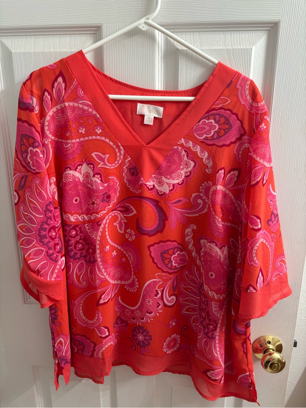 Belle by Kim Gravel Red and Pink Paisley V-Neck Tunic